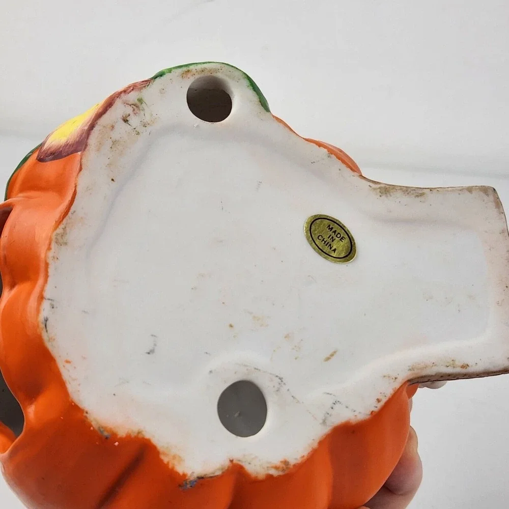 Vintage Halloween Ceramic Pumpkin and Ghost Tea Light Votive‎ Candle Holder